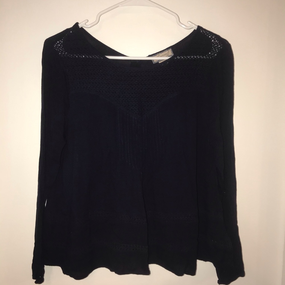 Navy Blue Blouse with Embroider Detail